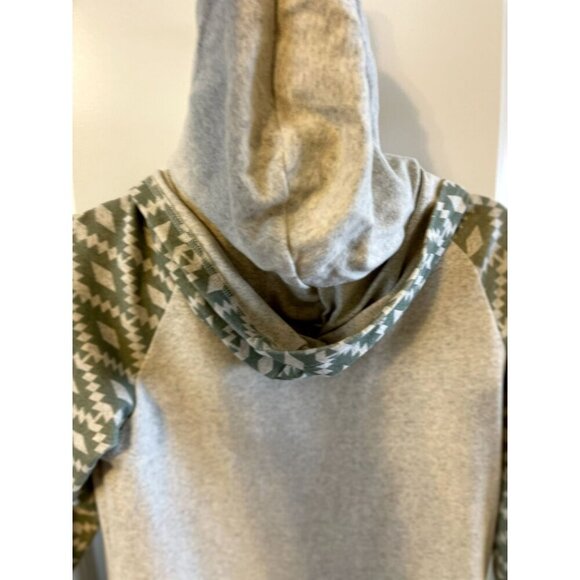 Ampersand Avenue Aztec Double Hooded Sweatshirt S Sweater Weather Green Oatmeal - Picture 5 of 9